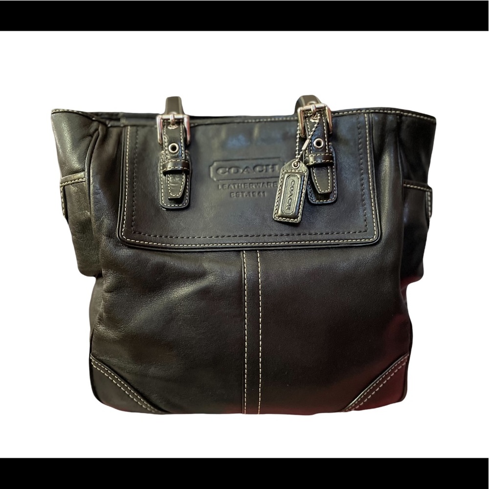 COACH Vintage Black Leather Small Tote Shoulder Bag